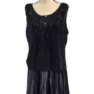 Marina Navy Blue Sequin Top Satin Bottom Evening Gown